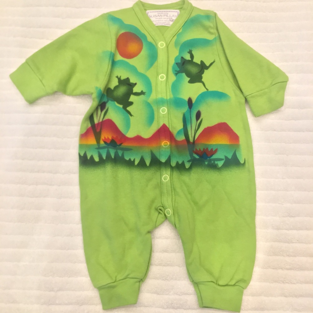 Susan Pillay 3 mo hand painted on natural cotton.